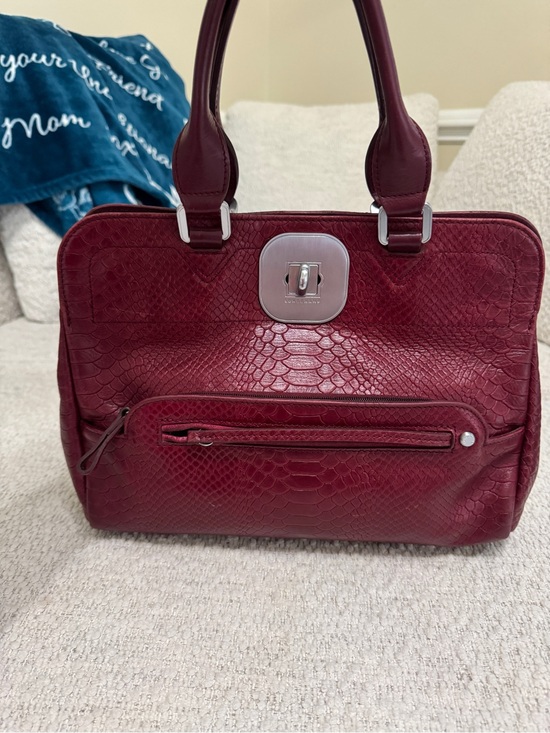 Longchamp Handbags - Longchamp Gatsby Satchel Red Python Embossed Twist Lock Structured Purse France